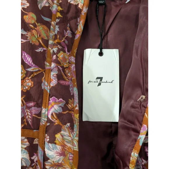 Women's 7 For All Mankind S Burgundy Floral Quilted Puffer Jacket - Picture 6 of 13